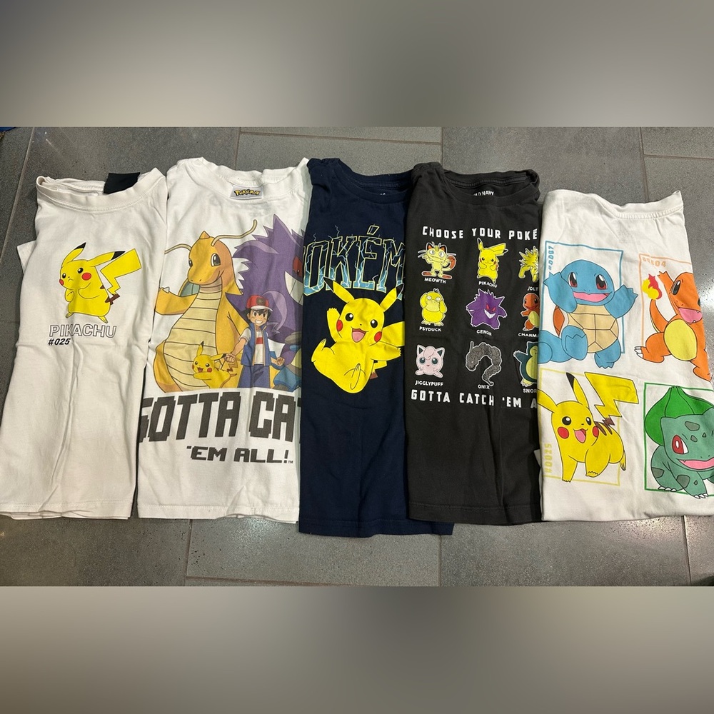 Pokemon 7 8 M Boys T Shirt Bundle, Pikachu Charmander  Gengar Meowth Dragonite